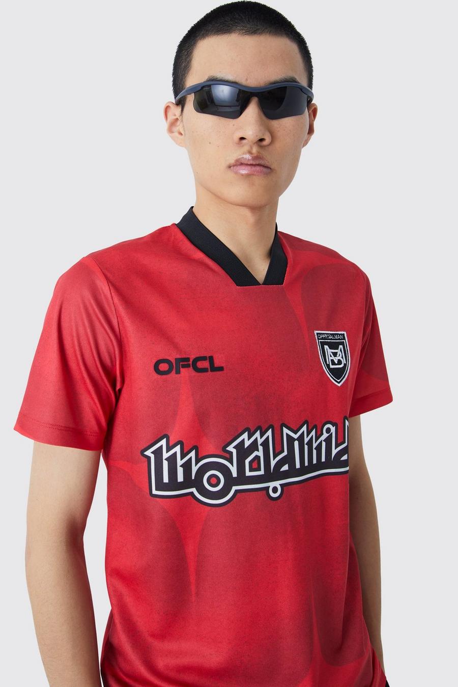 Red Worldwide Short Sleeve Football Shirt