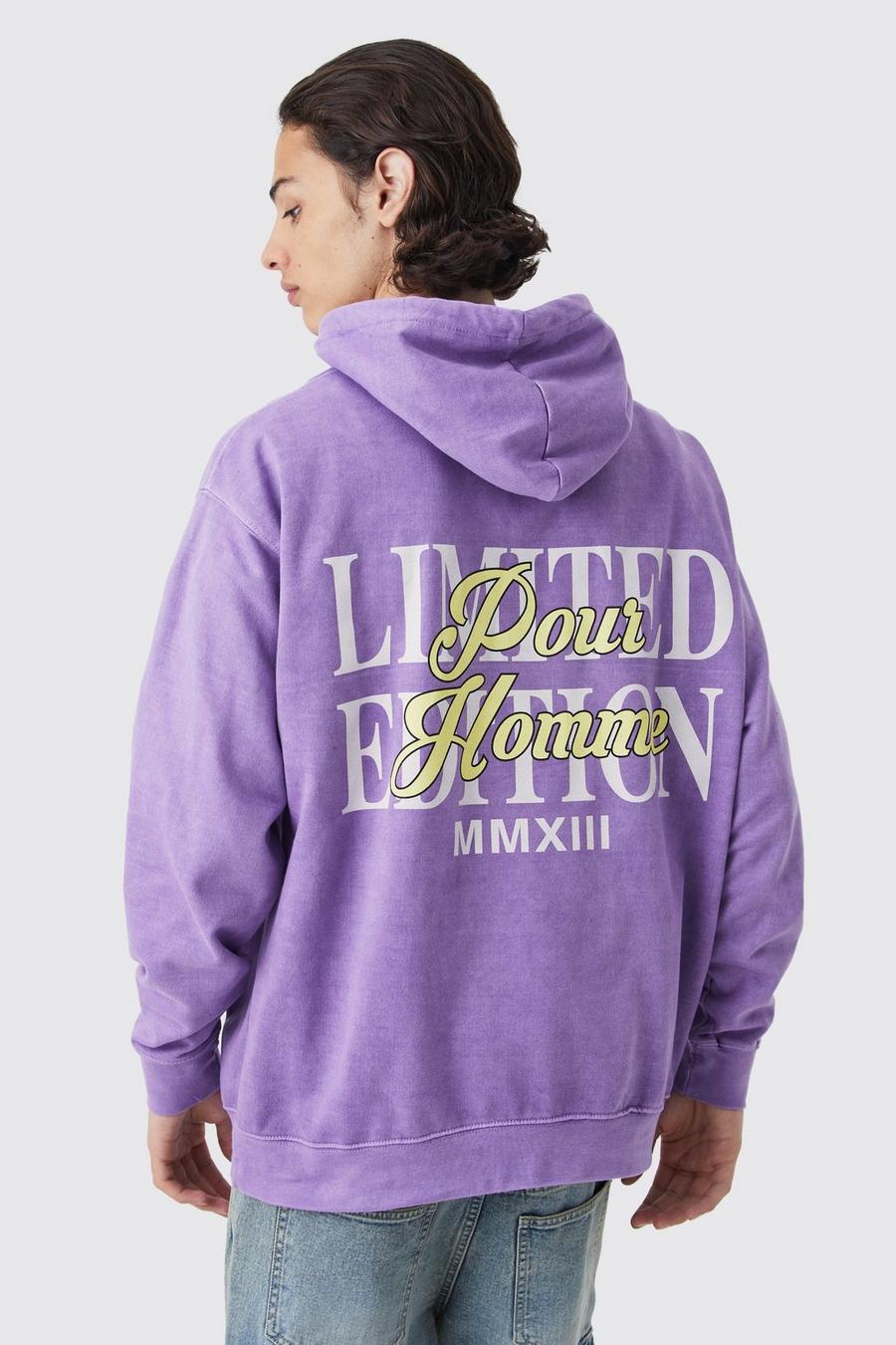Sudadera oversize con capucha y estampado gráfico Limited Edition desteñido, Purple