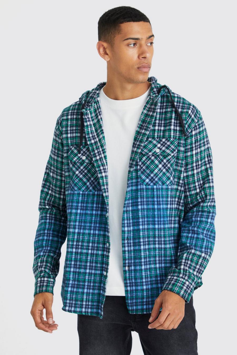 Multi Oversized Bleached Hooded Check Shirt