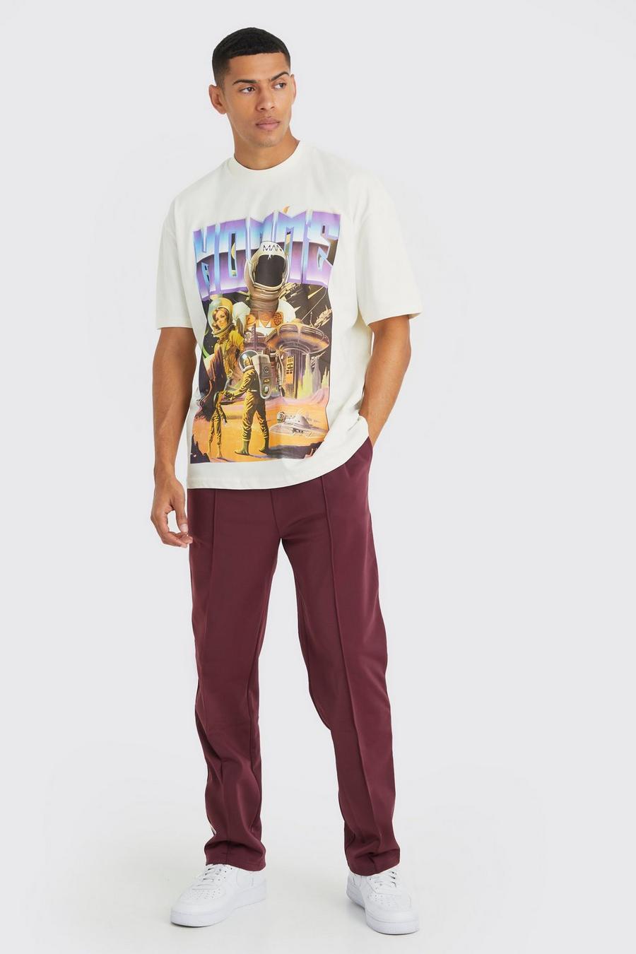 Burgundy Oversized Space Graphic T-shirt & Jogger Set