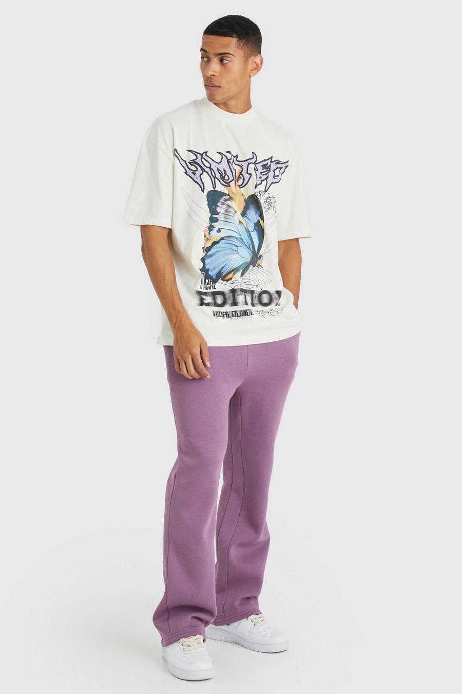Ensemble oversize à imprimé papillon avec t-shirt et jogging, Purple