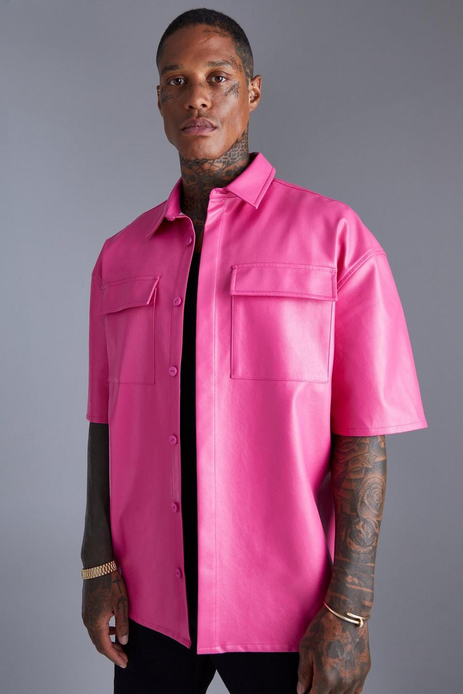 Pink Oversized Boxy PU Overhemd