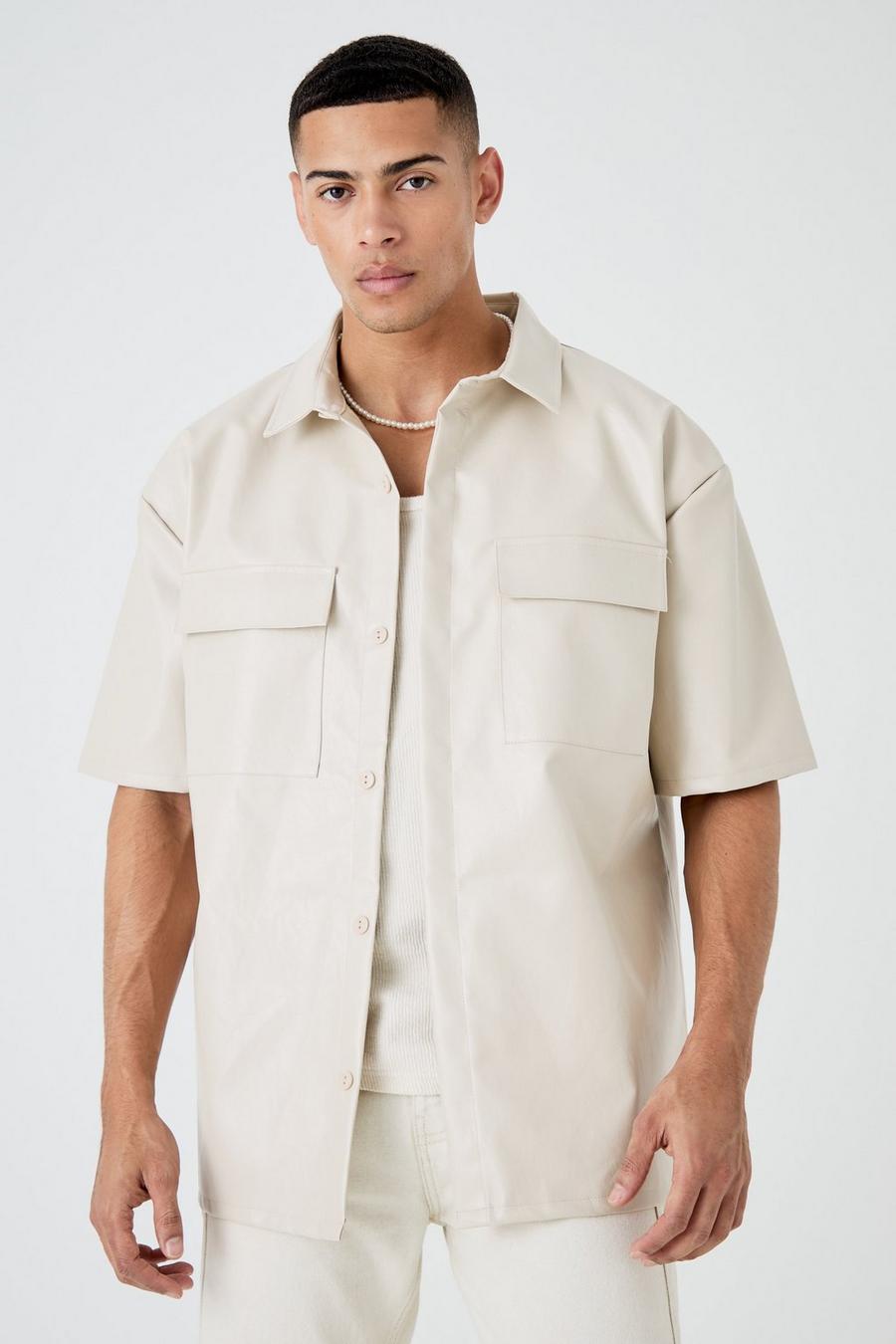 Chemise oversize en simili, Stone