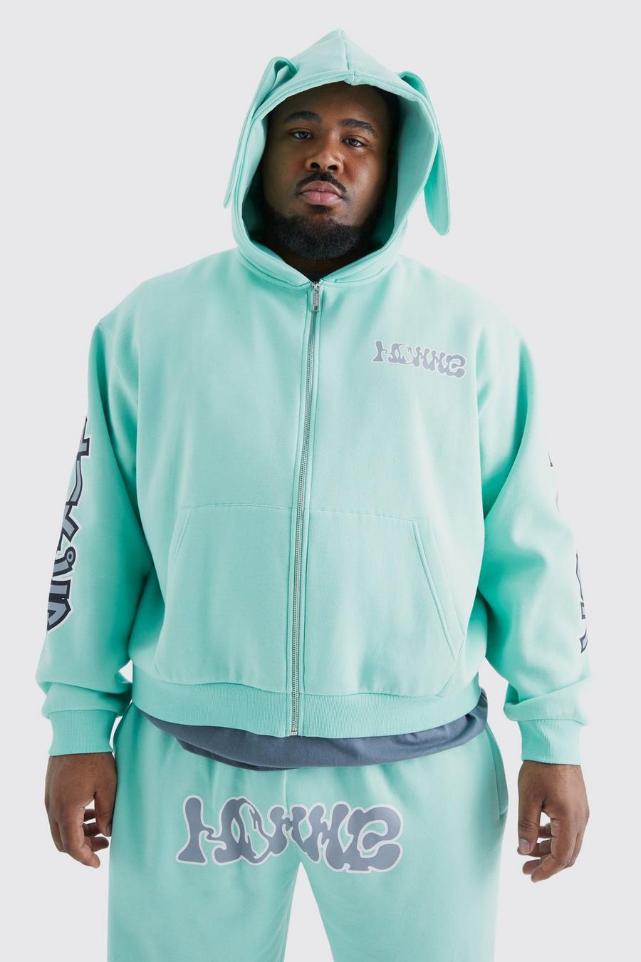 Mint Plus Oversized Boxy Homme Zip Through Ear Hooded Tracksuit