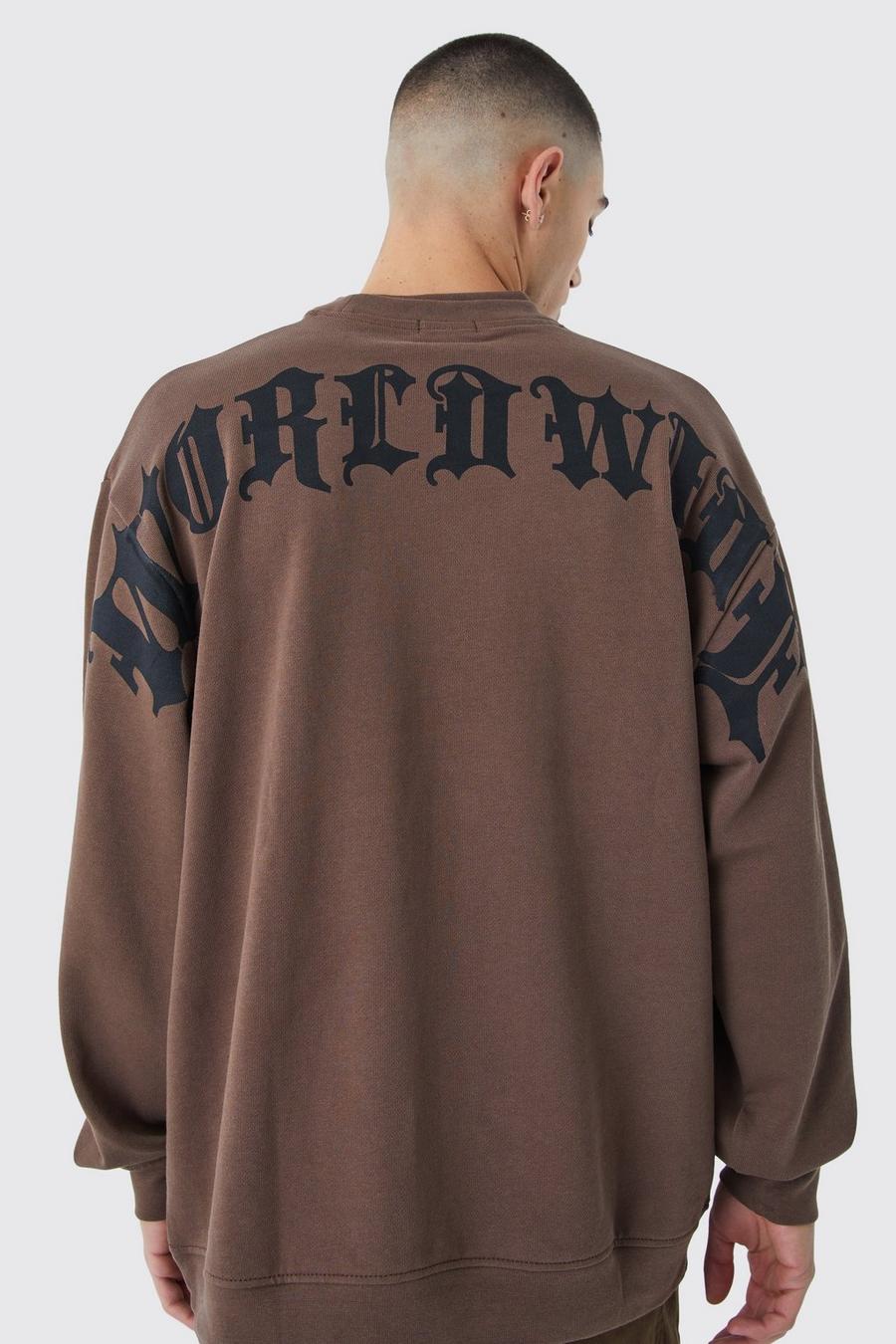 Oversize Sweatshirt mit Text-Print, Coffee