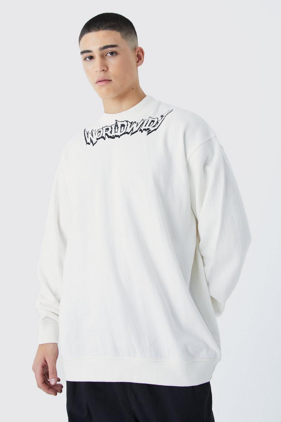 Oversize Sweatshirt mit Print, Ecru
