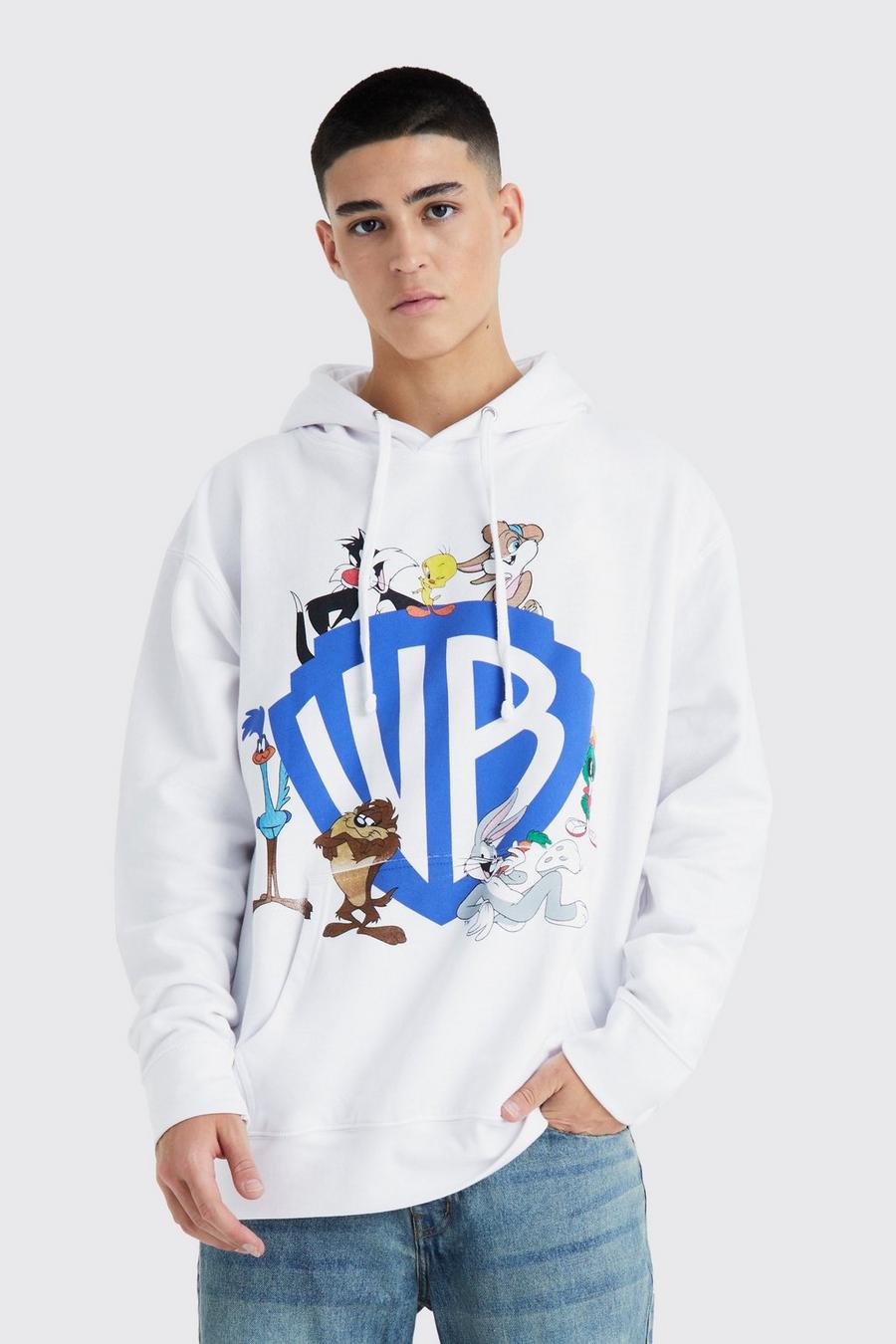 White Warner Bros Oversize hoodie med tryck