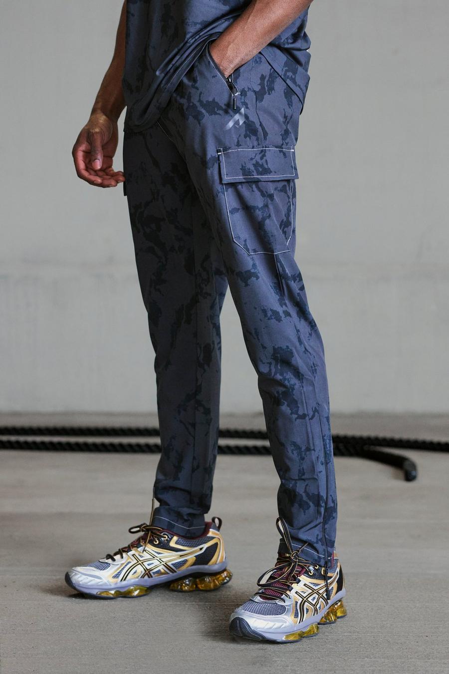 Pantaloni tuta Cargo Active Matte Skinny Fit in lavaggio acido, Black