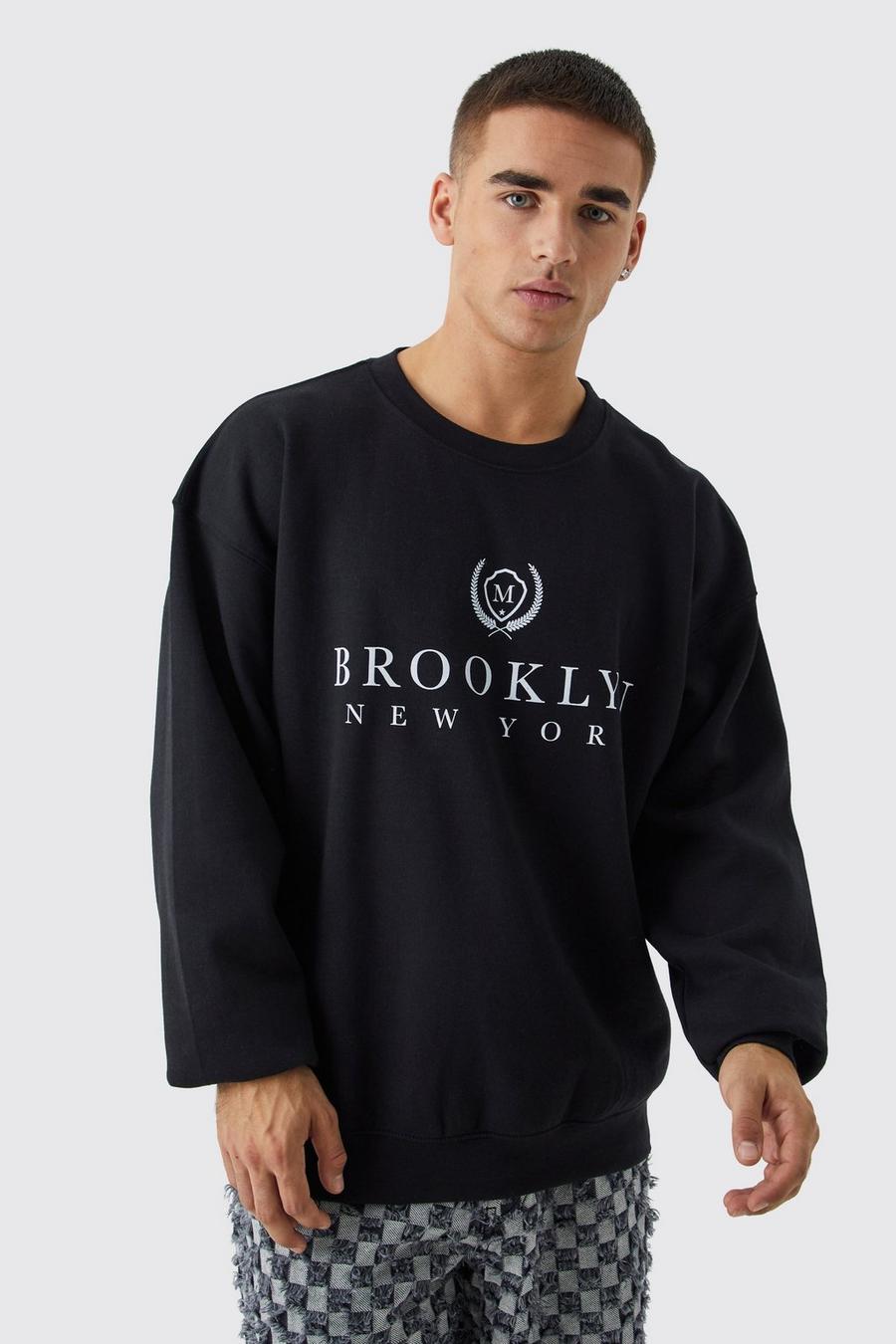 Oversize Sweatshirt mit Brooklyn Print, Black