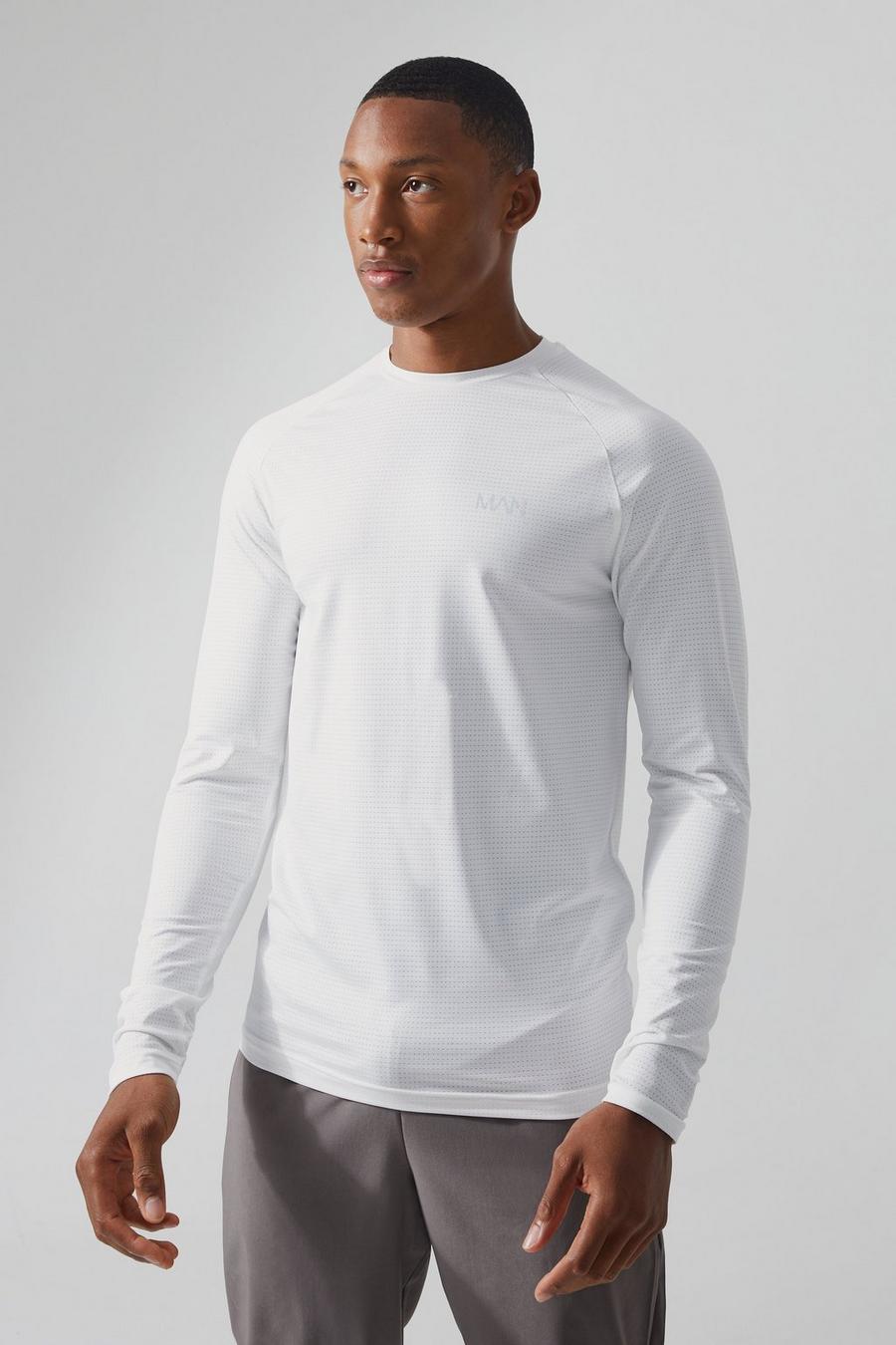 White Man Active Muscle Mesh Performance Long Top
