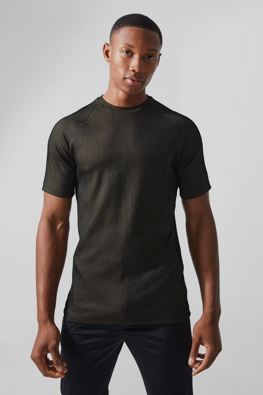 Khaki Ribbad t-shirt med raglanärm i muscle fit image number 1