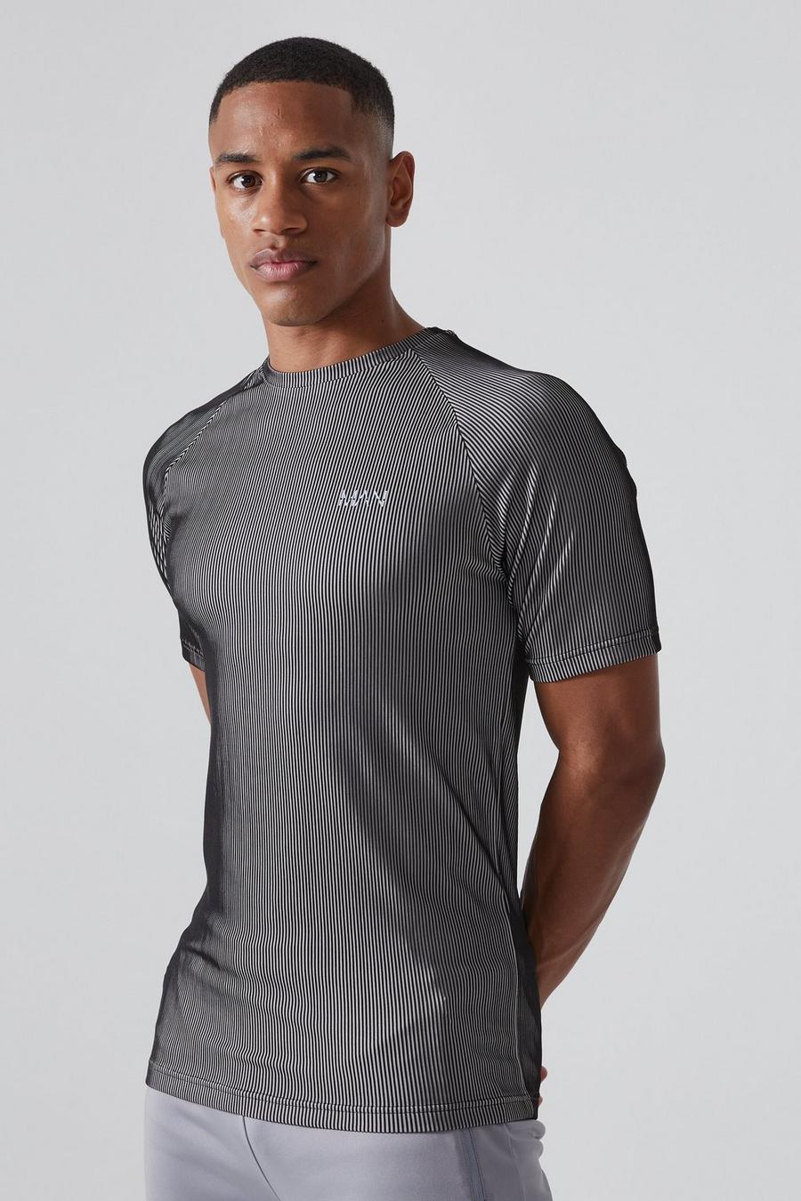 Geripptes Man Active Muscle-Fit Raglan T-Shirt, Light grey