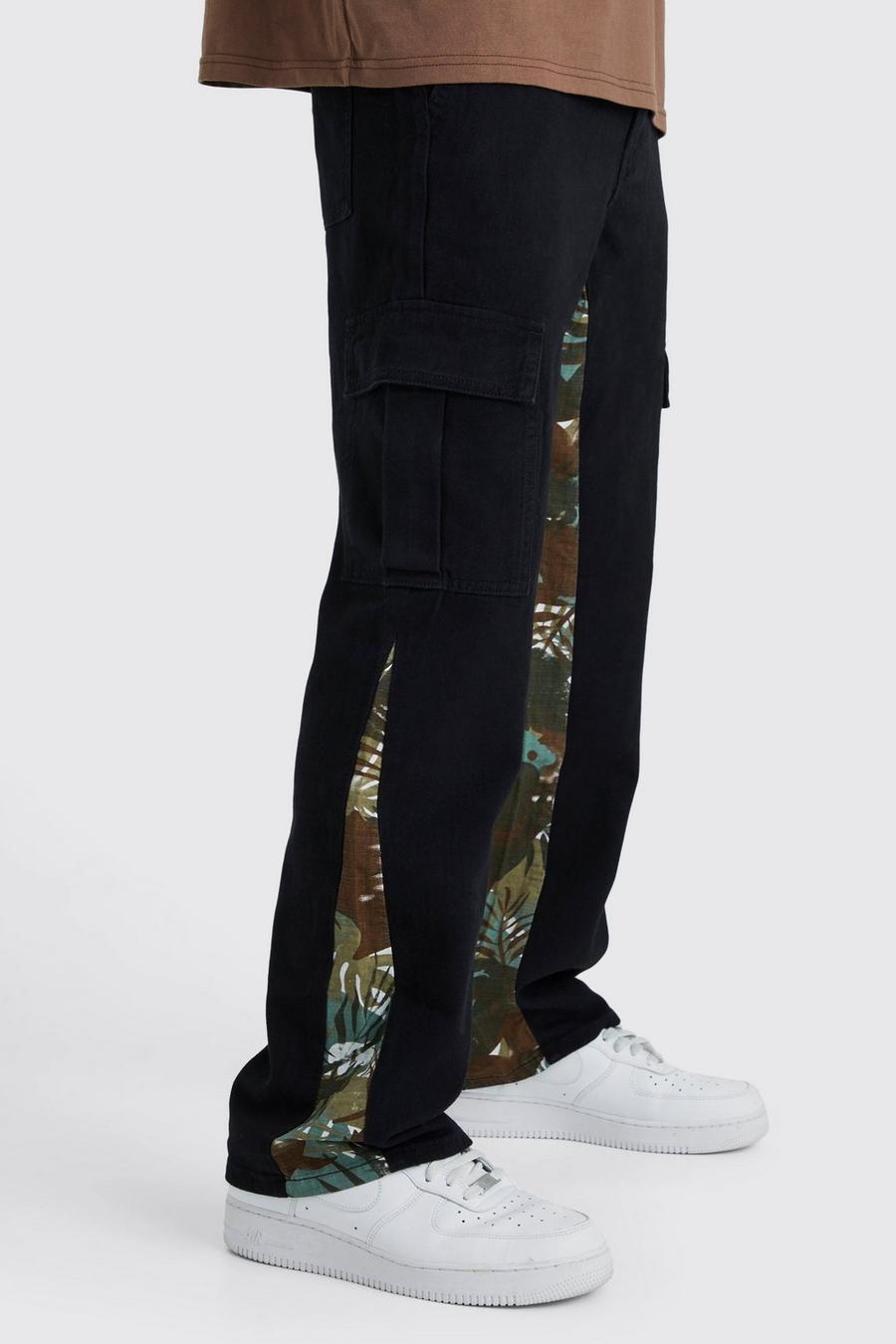 Pantalon cargo droit à imprimé camouflage, Black image number 1