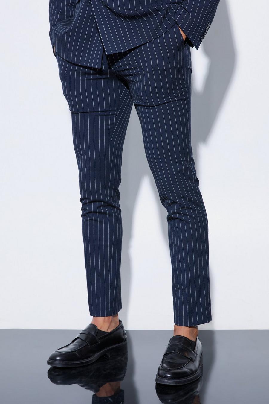 Navy Skinny Fit Pinstripe Suit Trousers image number 1