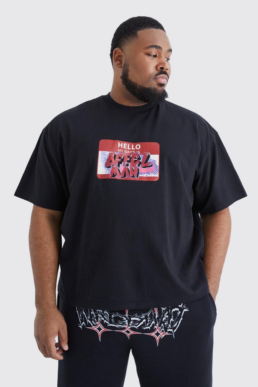 Plus kastiges Official Man T-Shirt mit Y2K Print, Black