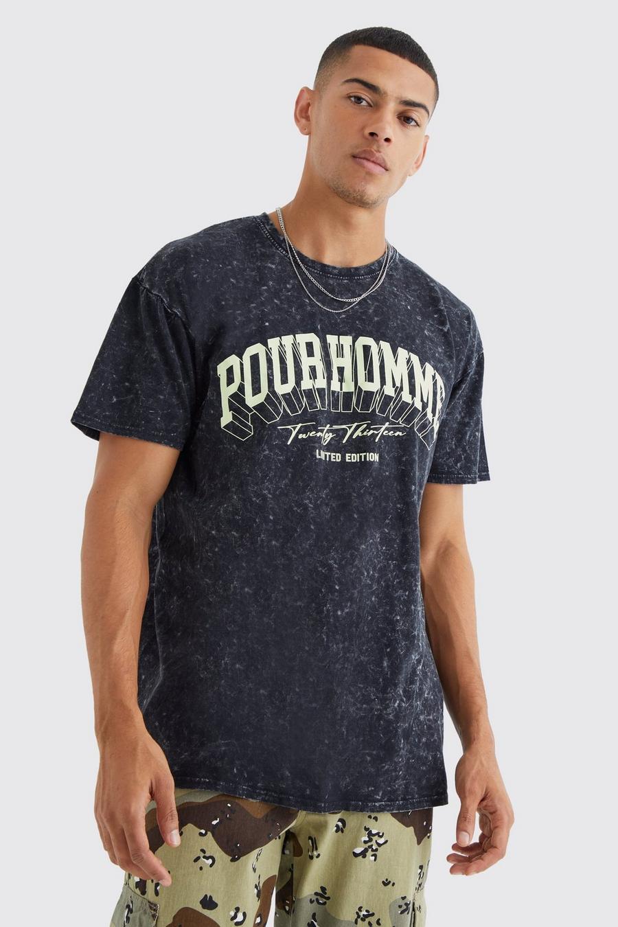 Oversize T-Shirt mit Pour Homme Print, Black
