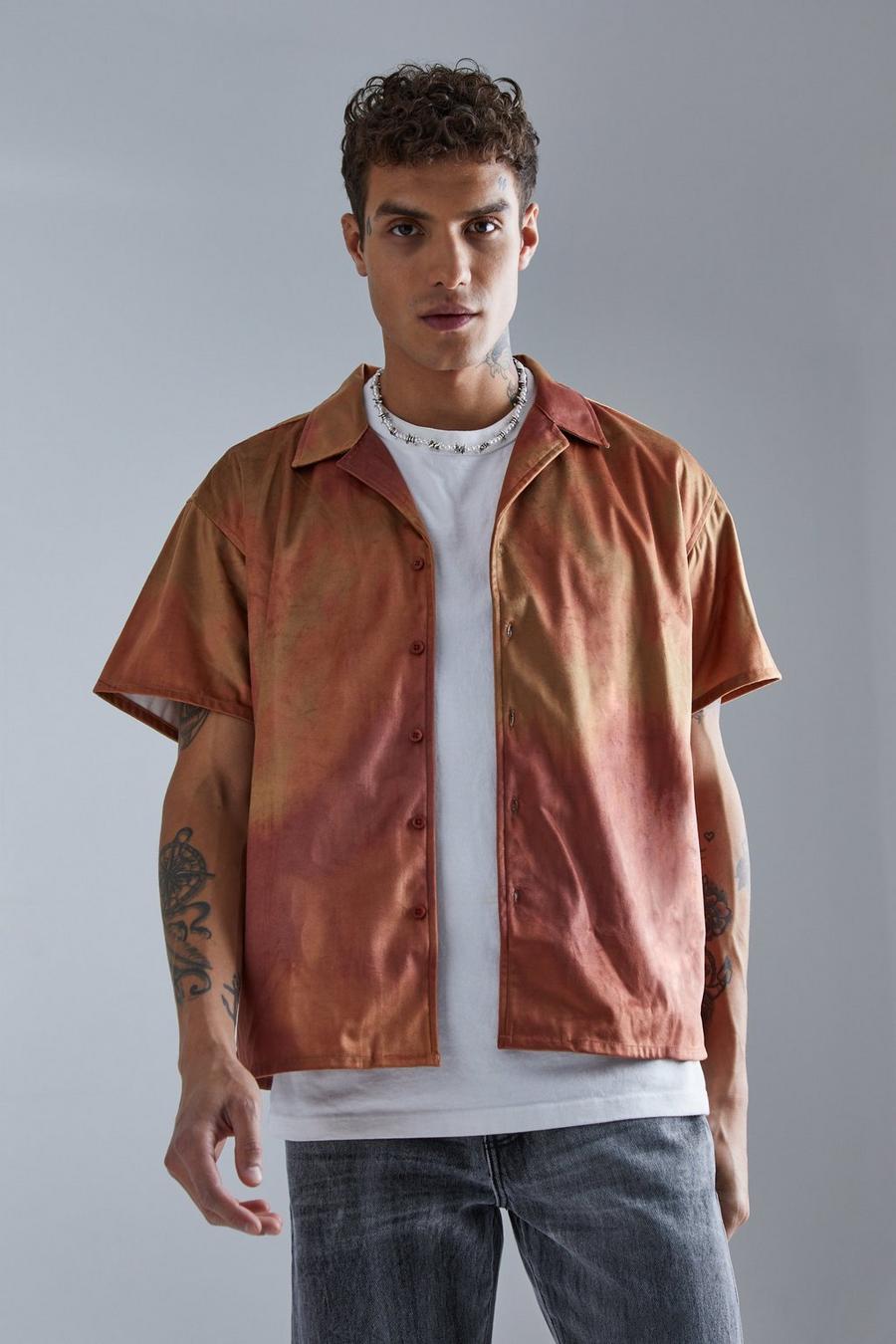 Rust Abstract Velours Boxy Overhemd Met Korte Mouwen