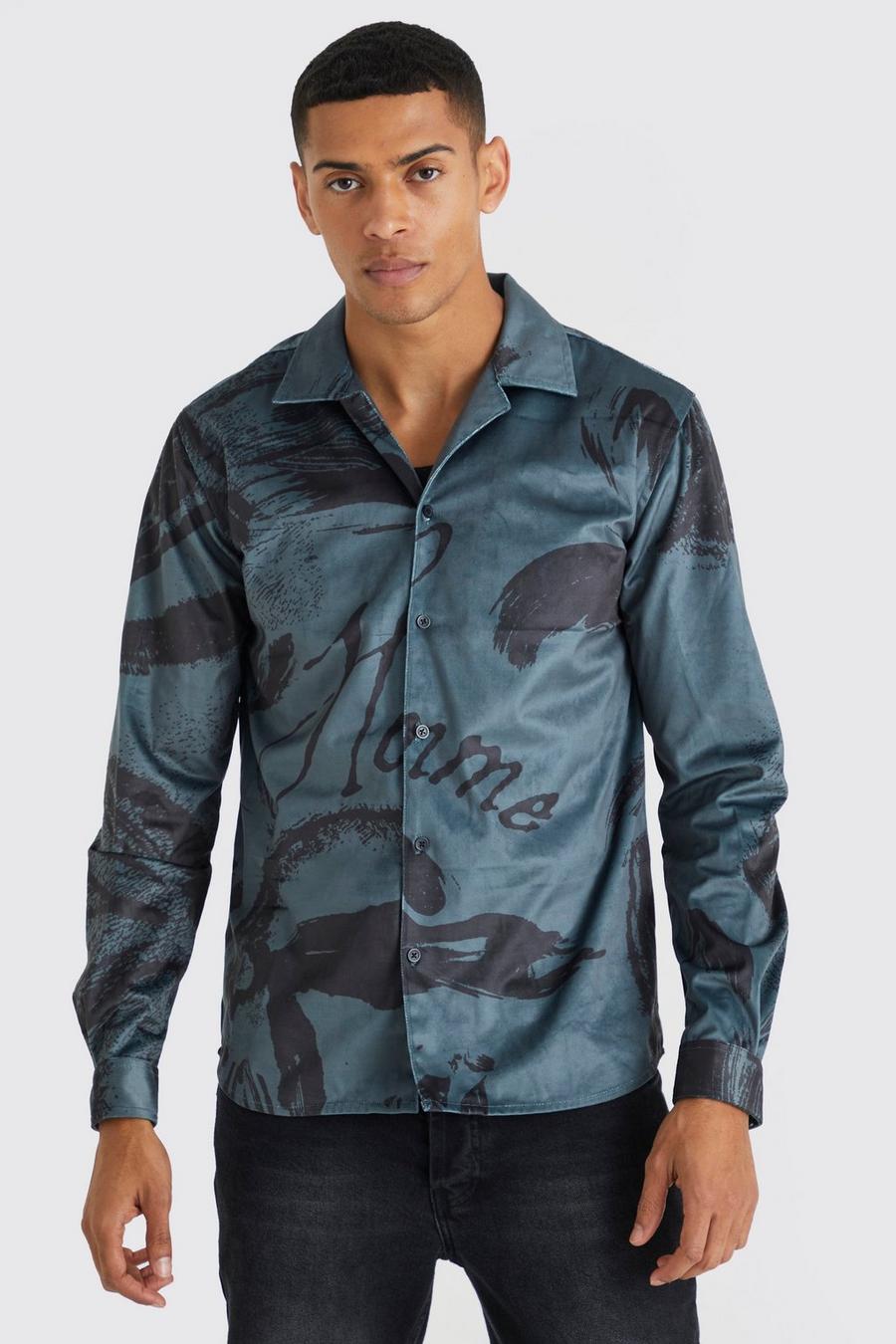 Black Långärmad skjorta i velour med bladmönster image number 1