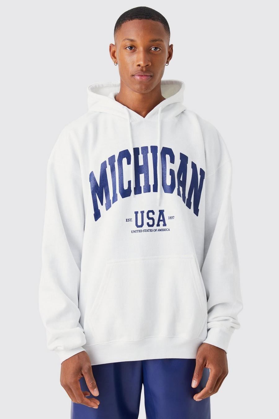 Sudadera oversize con capucha y estampado gráfico de Michigan, White