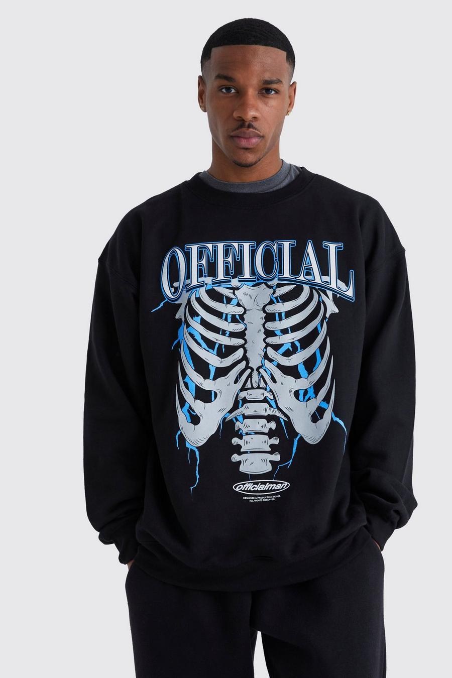 Oversize Sweatshirt mit Skelett-Print, Black