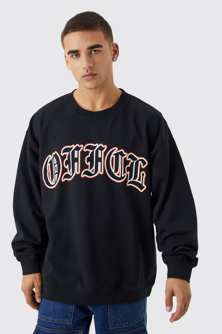 Sudadera oversize con estampado gráfico Ofcl, Black