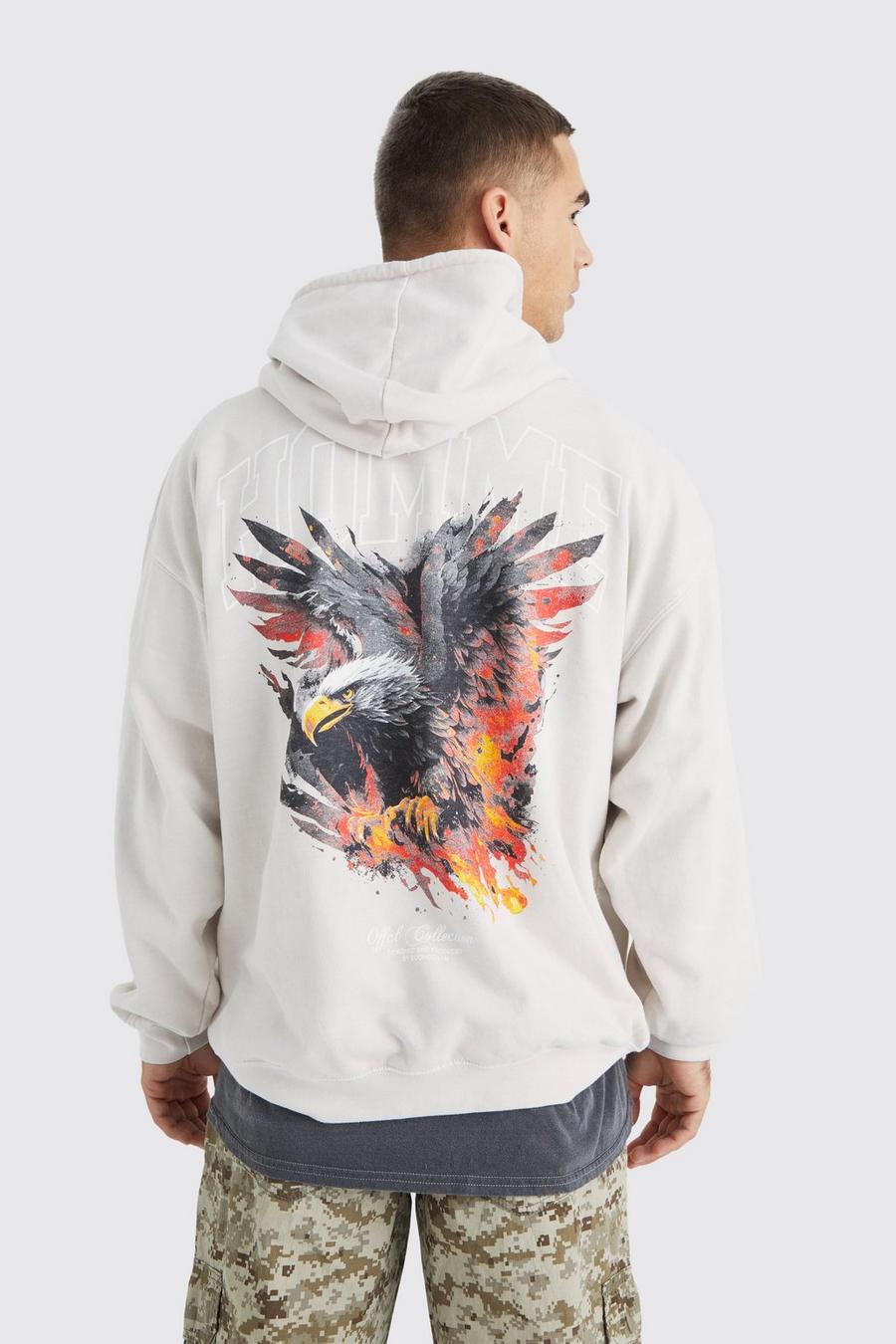 Sand Oversized Overdye Homme Eagle Graphic Hoodie