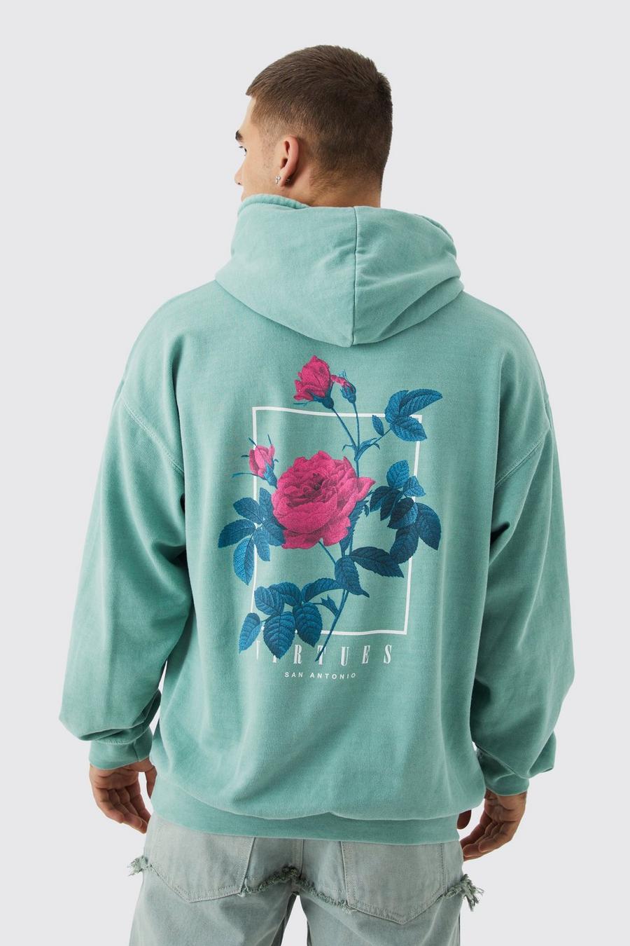 Sage Oversized Washed Virtues Graphic Hoodie