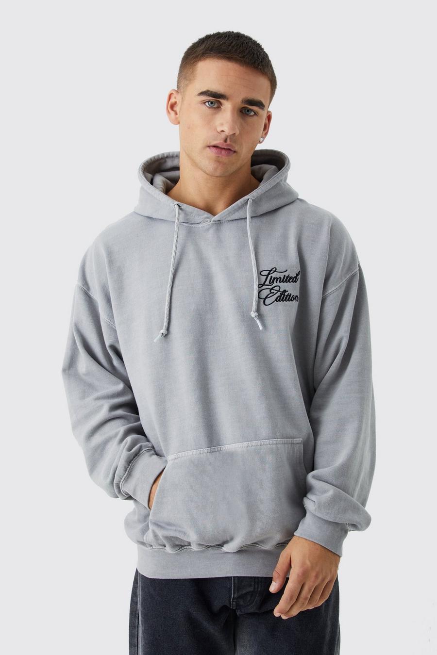 Stone Oversized Washed Ltd Embroidered Hoodie