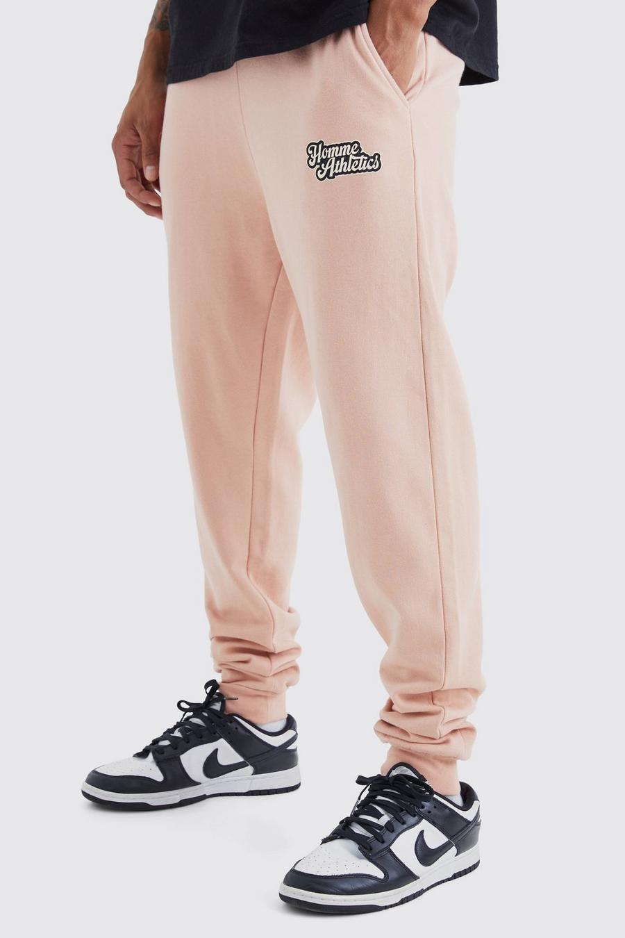 Pantalón deportivo oversize con estampado gráfico universitario, Dusty pink