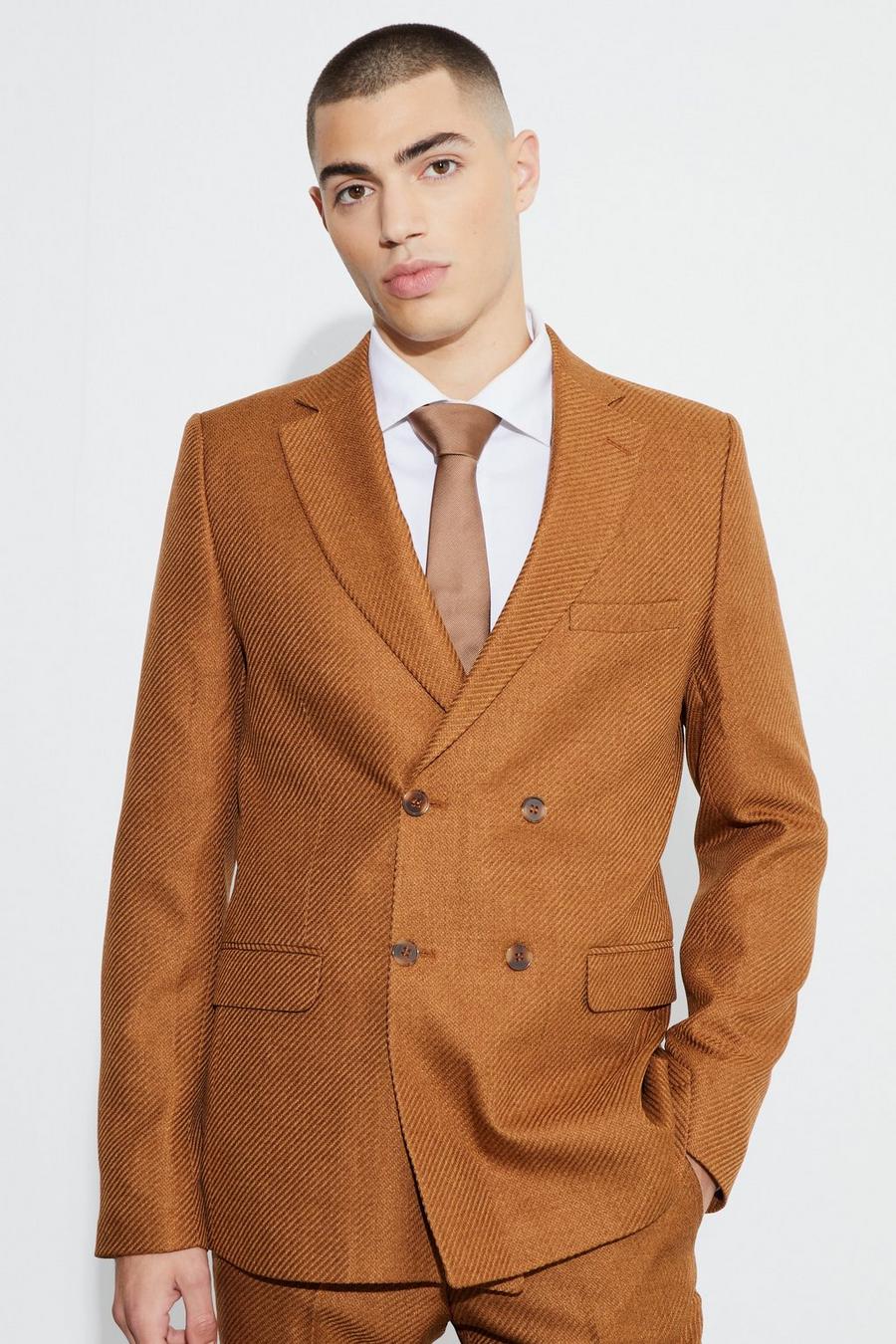 Mustard Skinny Fit Double Breasted Marl Blazer