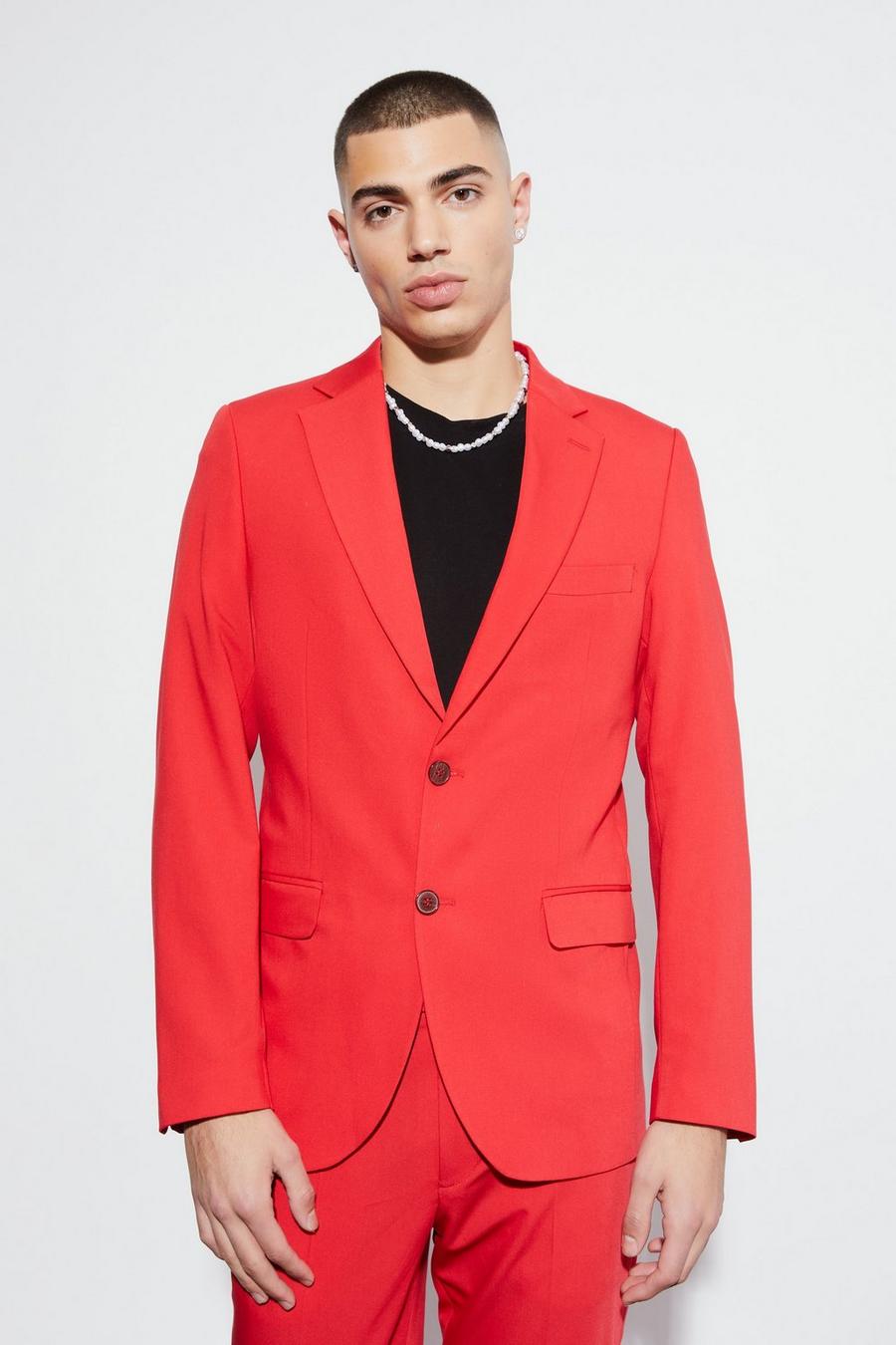 Red Skinny Fit Single Breasted Blazer