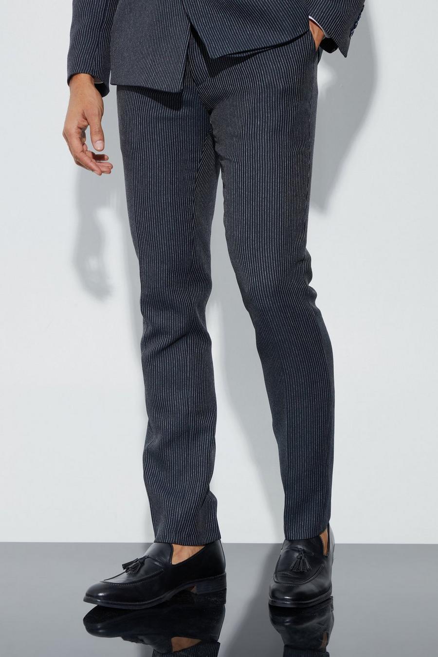 Navy Skinny Fit Pleat Texture Trousers