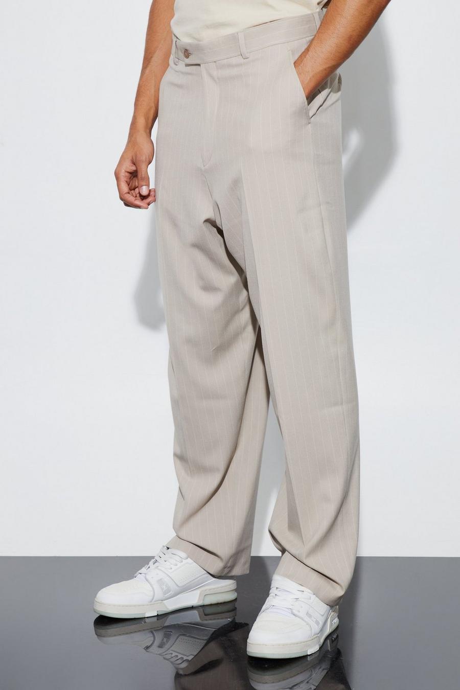 Stone Relaxed Fit Pinstripe Suit Trousers