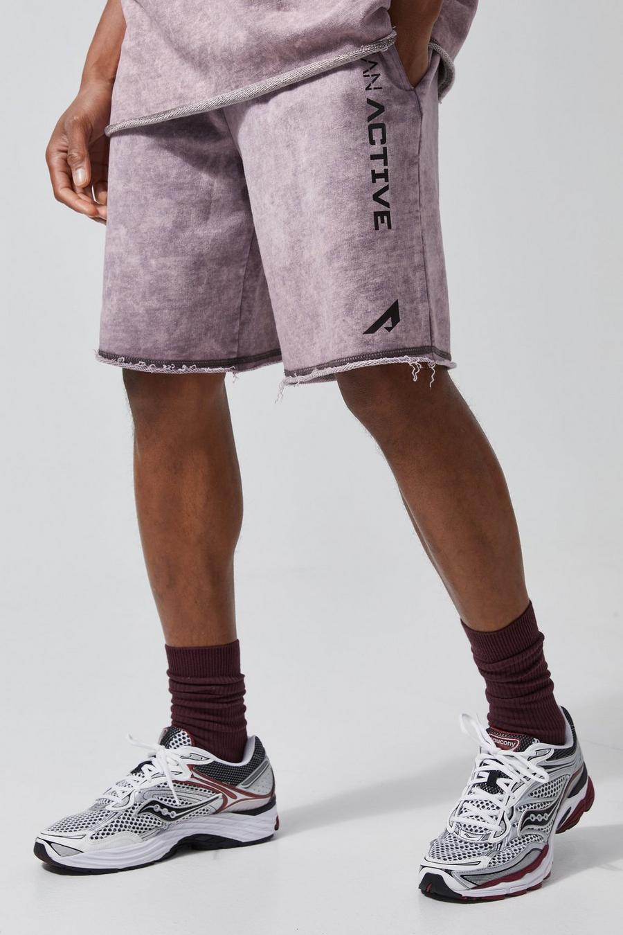 Dusty red Onbewerkte Dikke Acid Wash Gebleekte Active Shorts