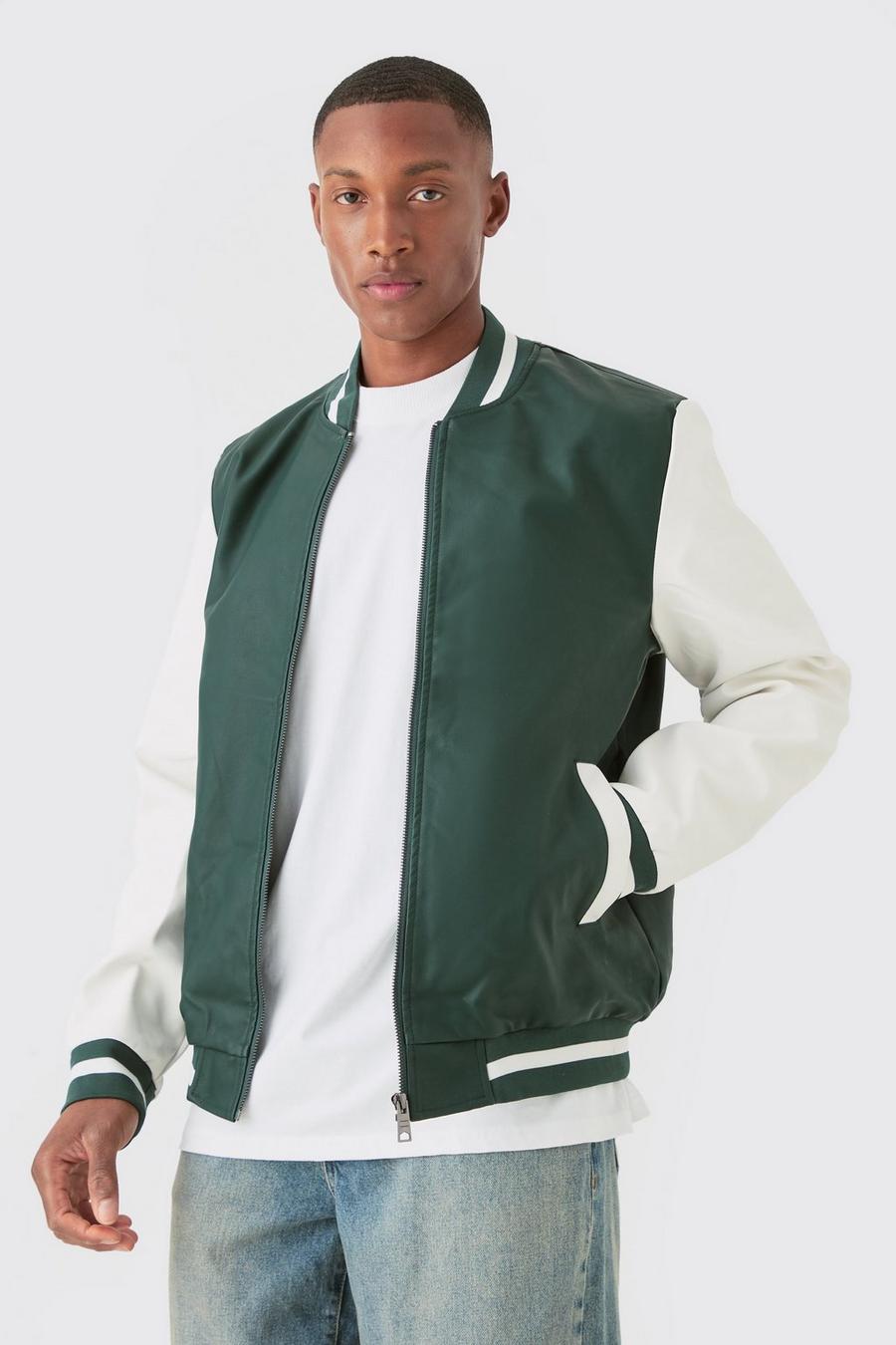 Green Pu Varsity Jacket  image number 1