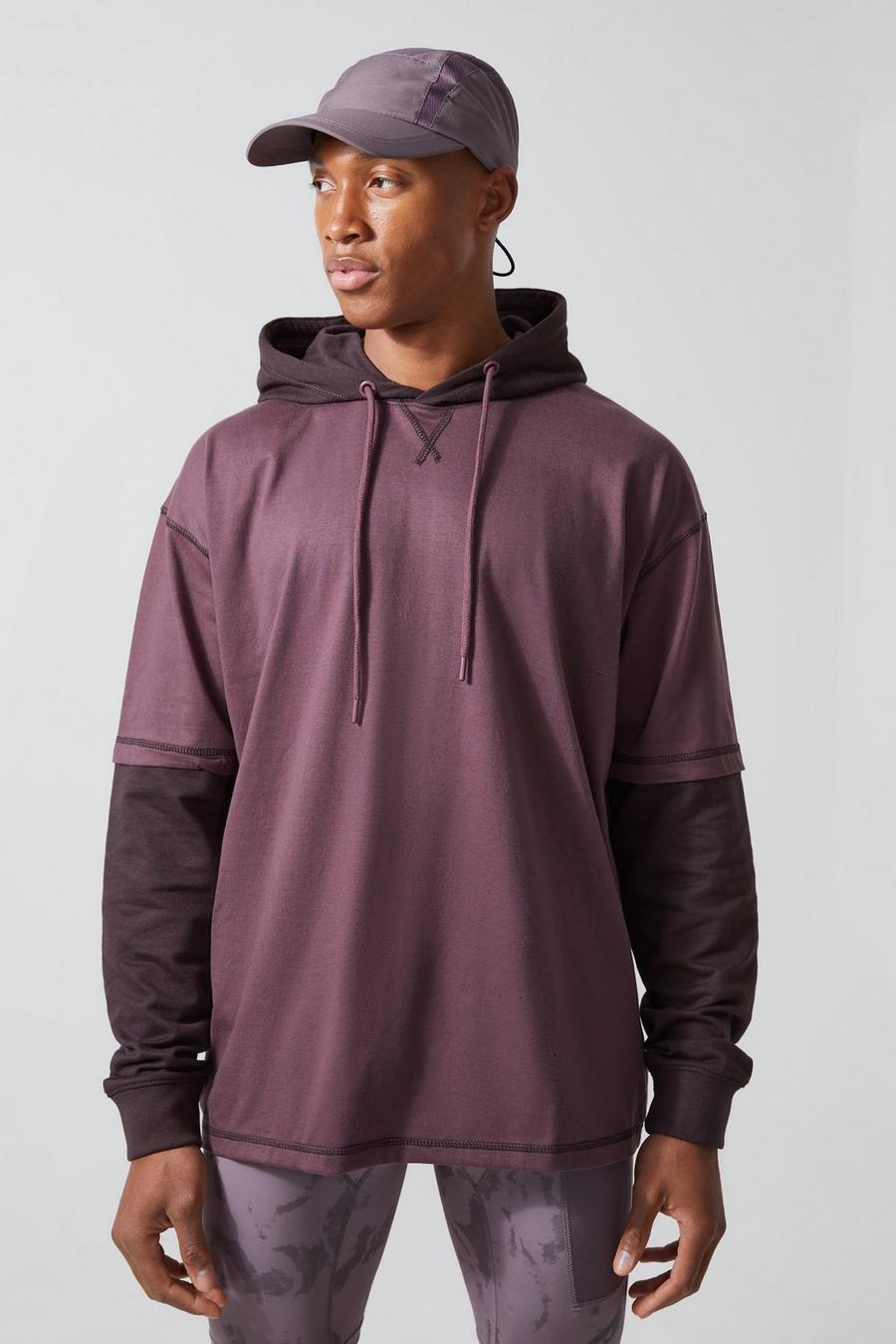 Active T-Shirt Hoodie, Dusty red