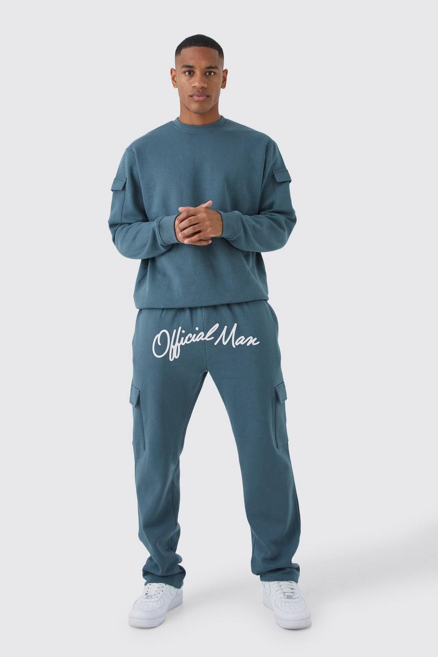 Slate blue Cargo Pocket Crotch Sweatshirt & Jogger Set