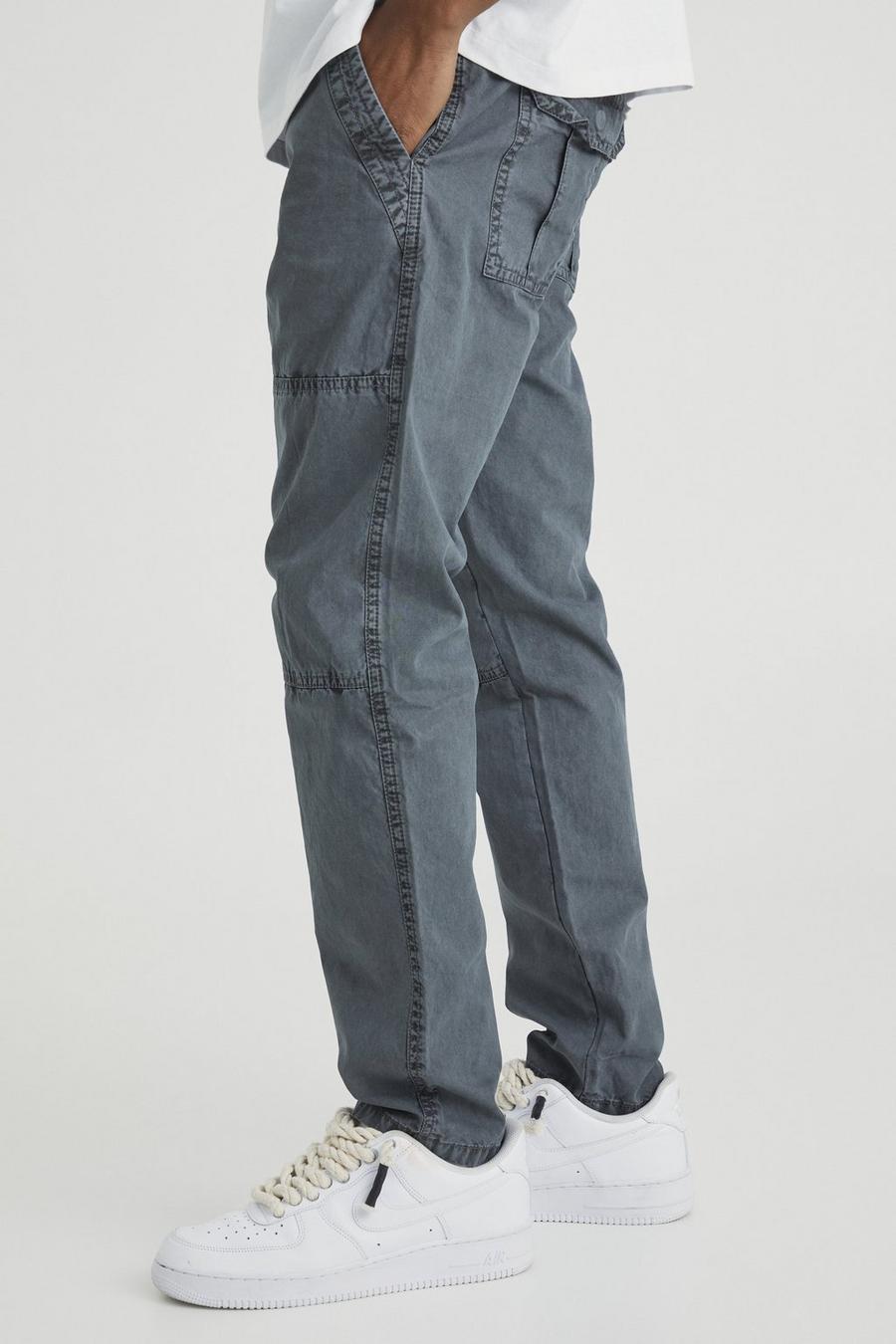 Dark grey Slim Fit Overdye Acid Wash Trouser image number 1