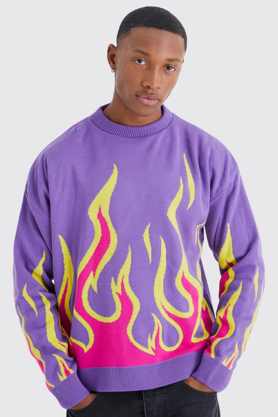 Kastiger Pullover mit Flammen, Purple