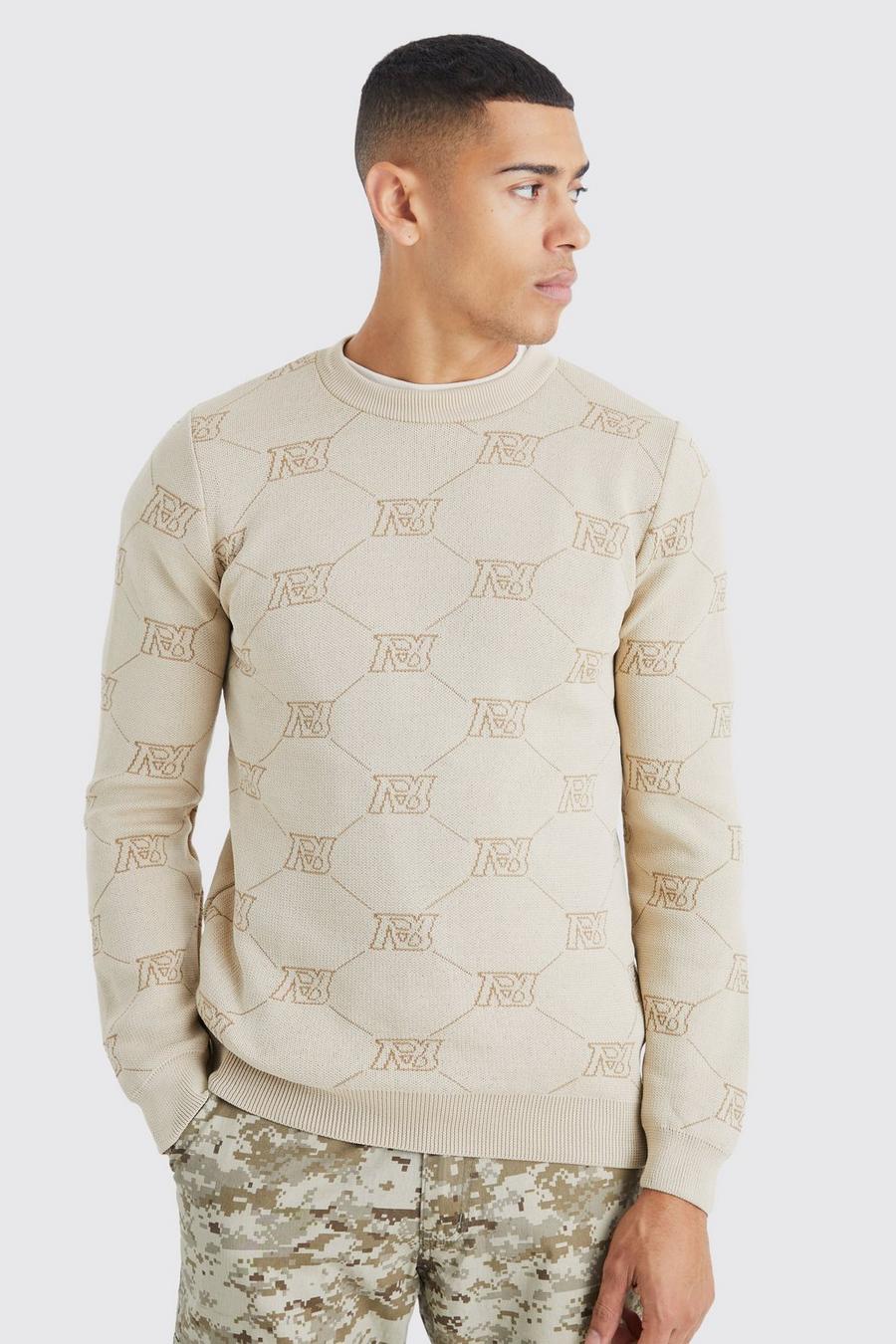 Pull en maille jacquard, Stone