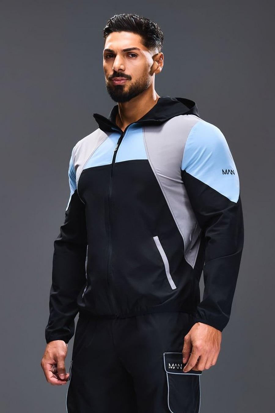 Light blue Man Active Colour Block Panelled Windbreaker