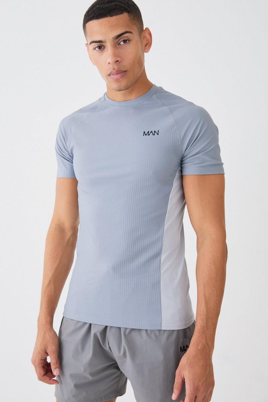 T-shirt attillata Man Active a blocchi di colore, Charcoal
