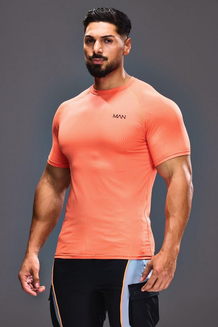 T-shirt attillata Man Active con stampa di motivi geometrici, Orange