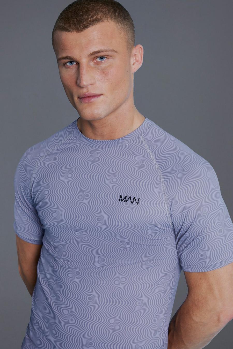 T-shirt attillata Man Active con stampa di motivi geometrici, Charcoal