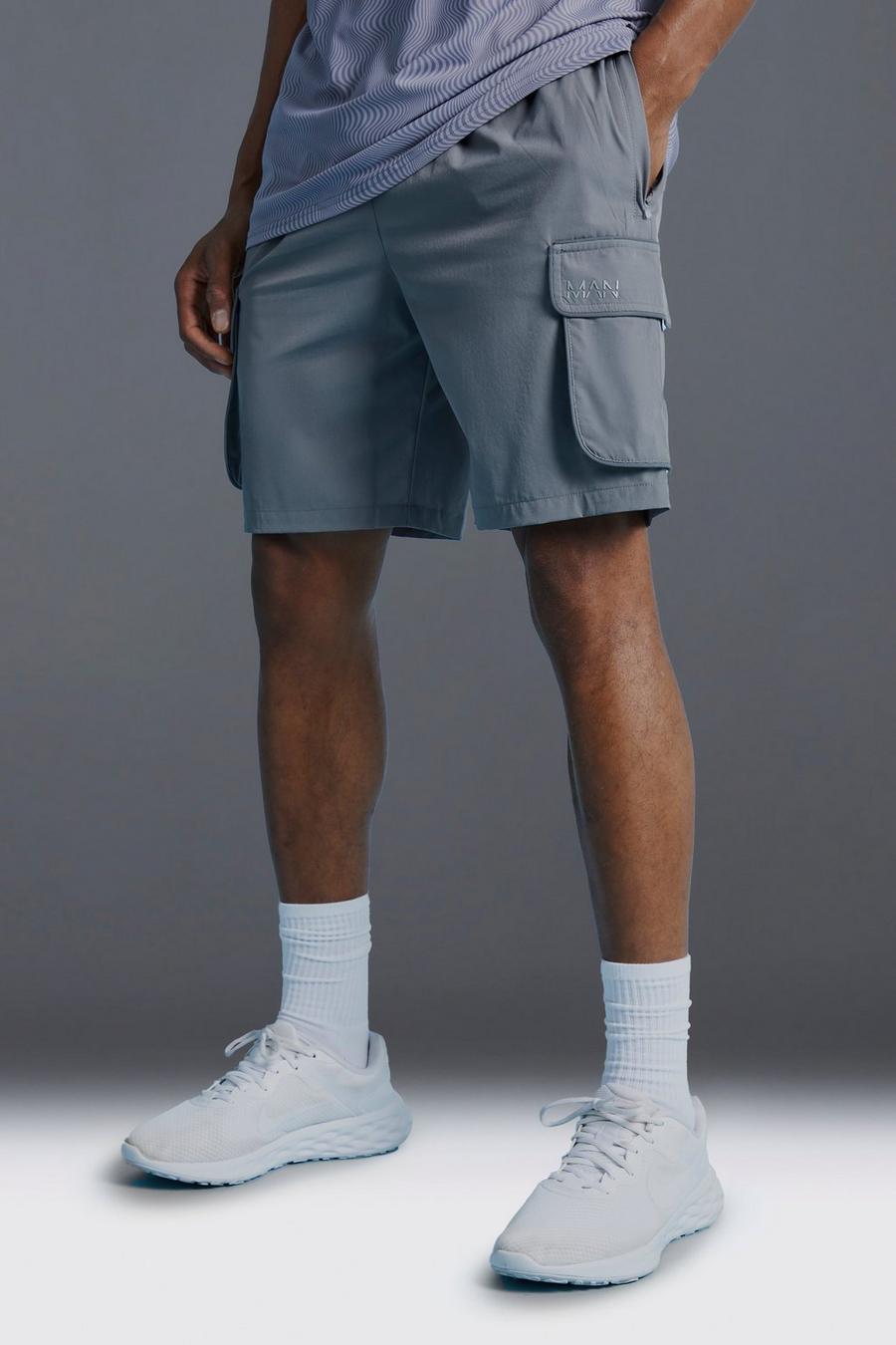 Man Active Shorts mit reflektierendem Detail, Charcoal