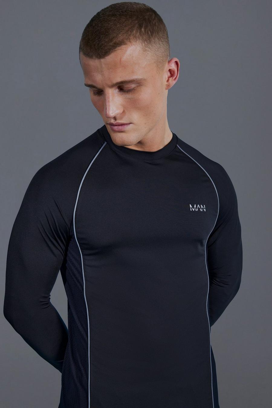 Black Man Active Muscle Fit Long Sleeved Top image number 1