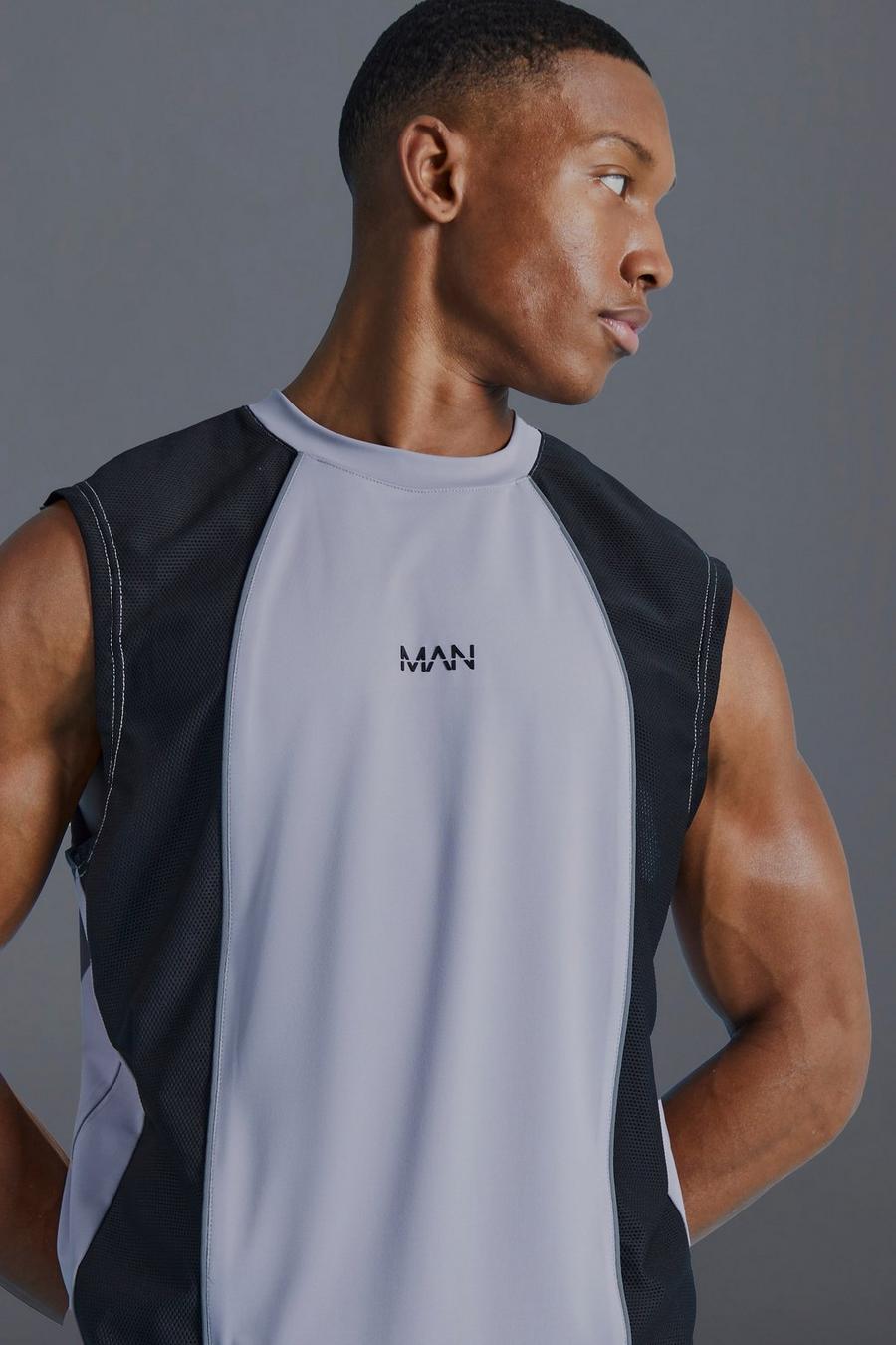 Man Active Muscle-Fit Colorblock Tanktop, Charcoal