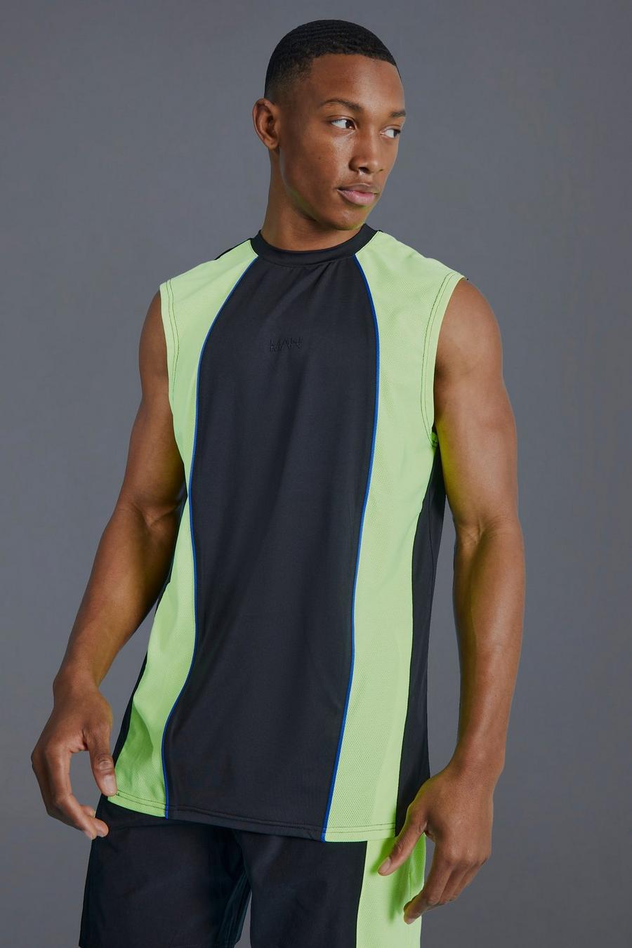 Black Man Active Color Block Muscle Fit Hemd
