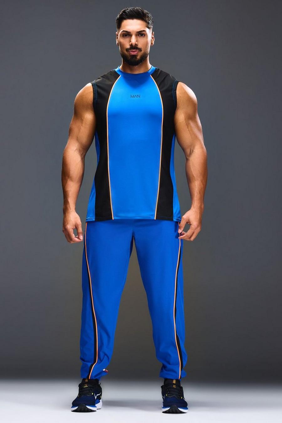 Man Active Colorblock Jogginghose, Cobalt image number 1