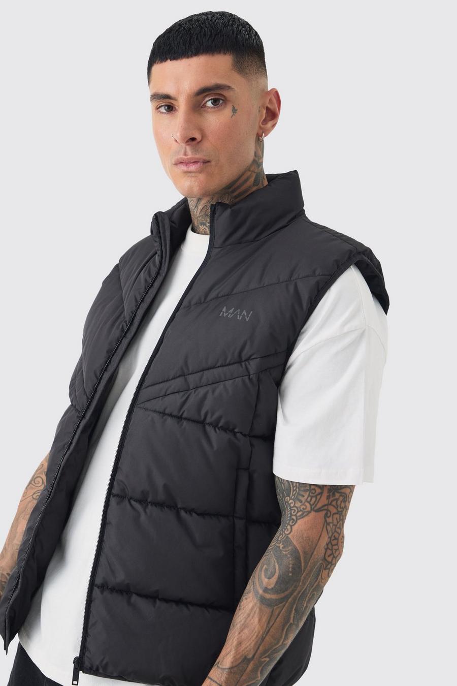 Black Tall Man Dash Quilted Funnel Neck Gilet